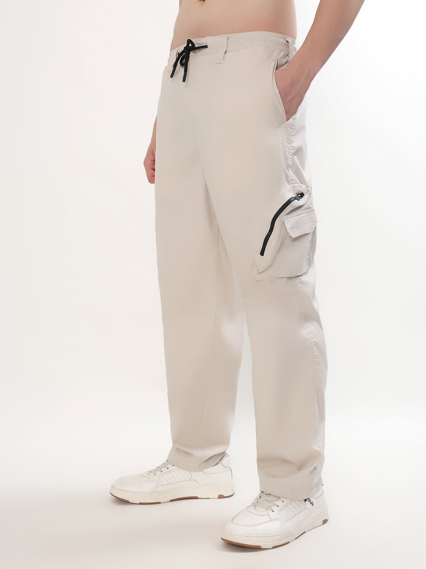 OFF WHITE UTILITY CARGO TROUSERS (MULTIPLE FUNCTIONAL POCKETS)