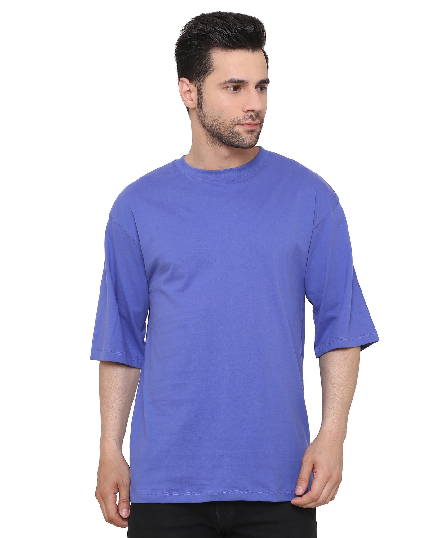 Blue Marguerite Oversized Cotton T-shirts Relaxed Fit Tees for Men