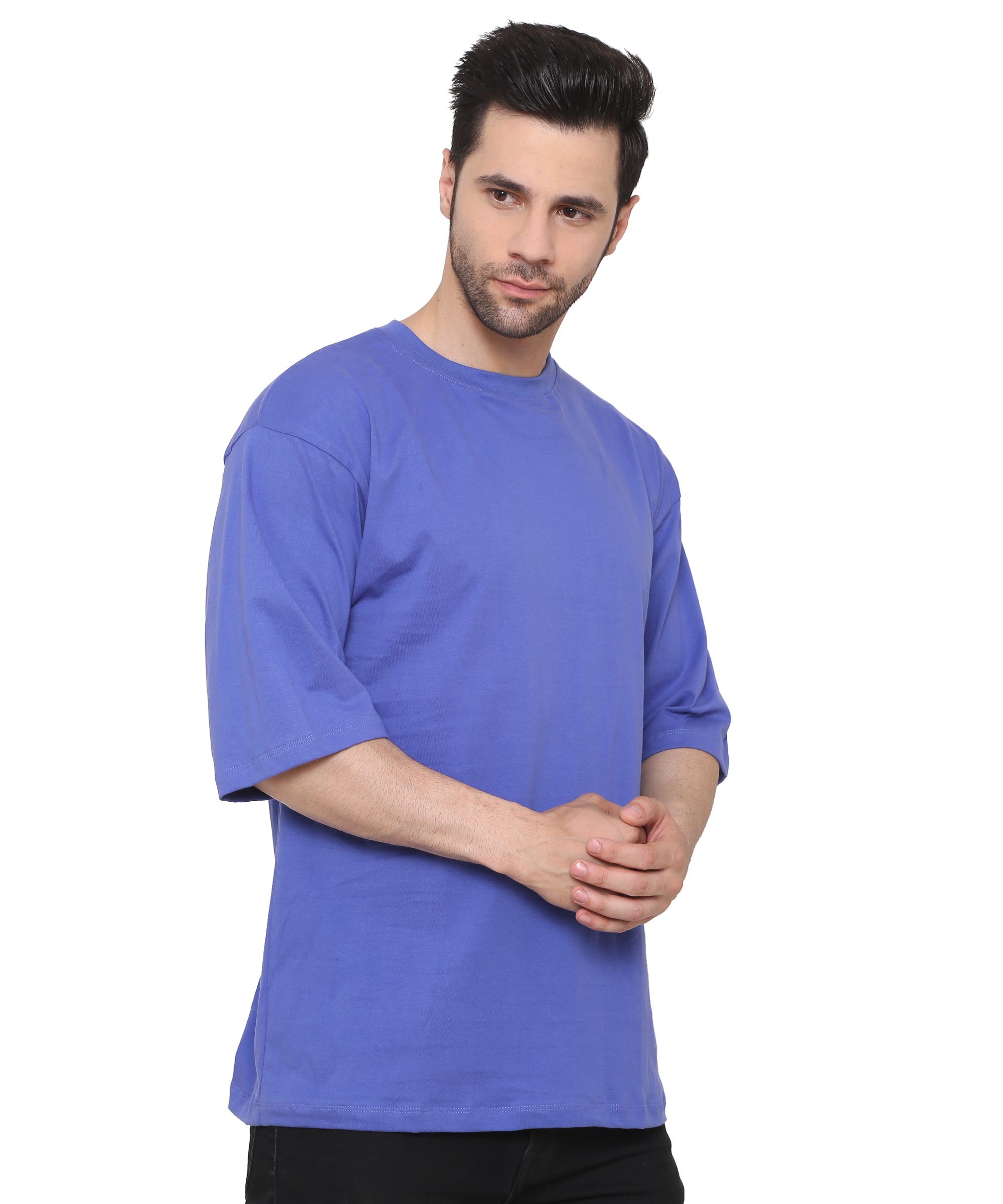 Blue Marguerite Oversized Cotton T-shirts Relaxed Fit Tees for Men