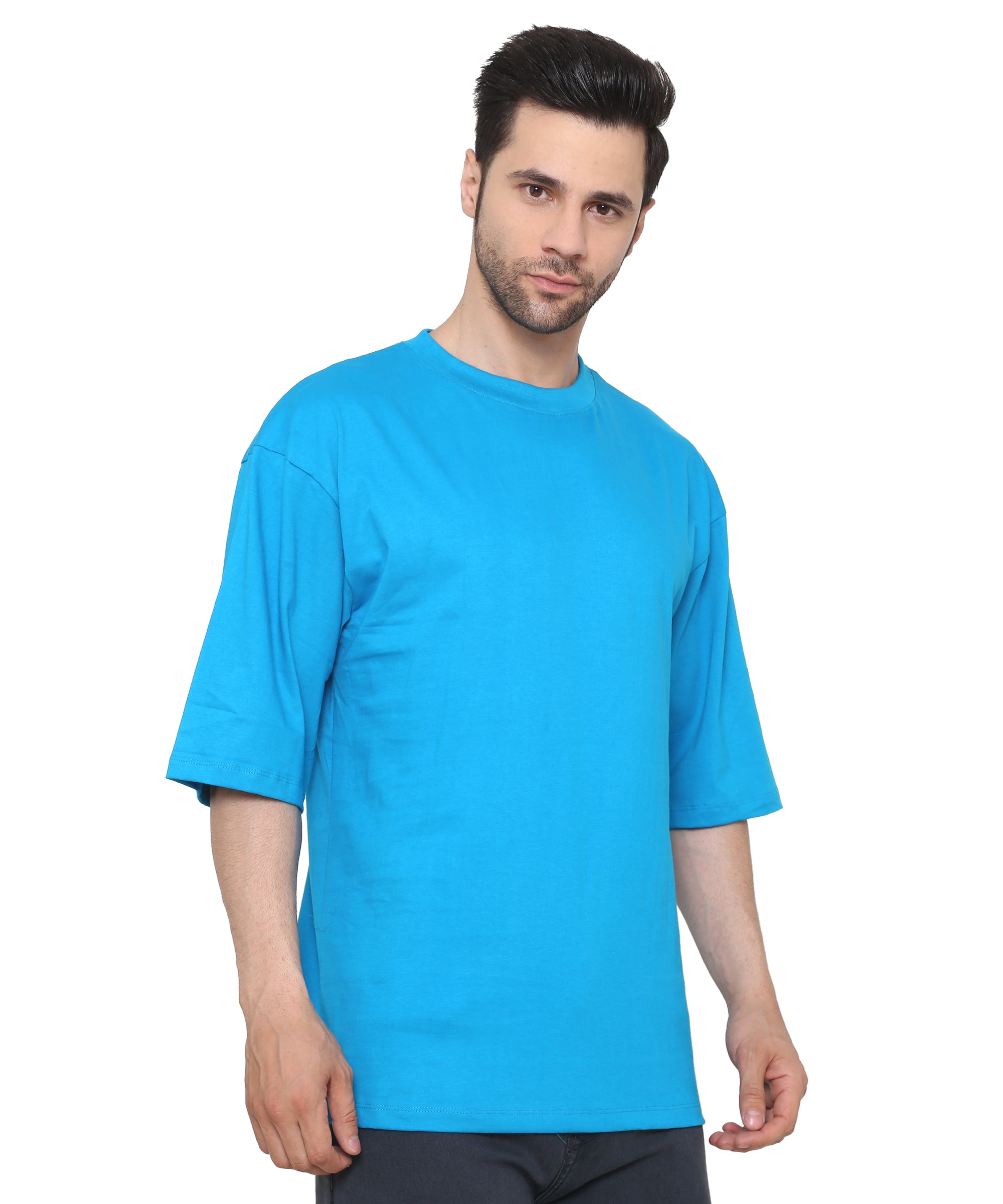 Ball Blue Oversized Cotton T-shirts Relaxed Fit Tees for Men