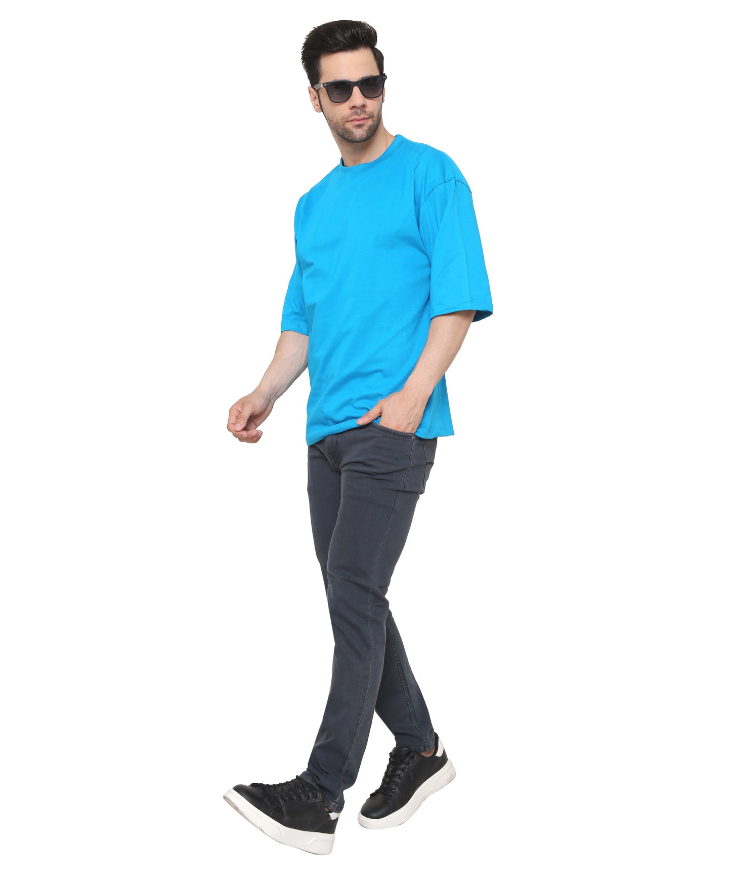 Ball Blue Oversized Cotton T-shirts Relaxed Fit Tees for Men