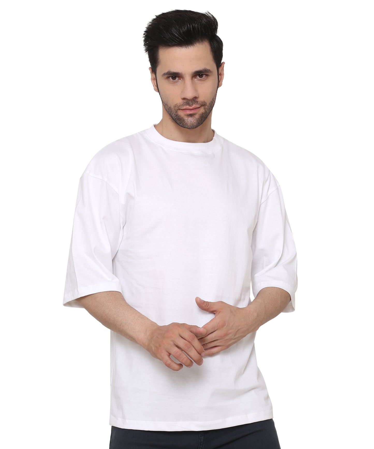 White Oversized Cotton T-shirts Relaxed Fit Tees for Men