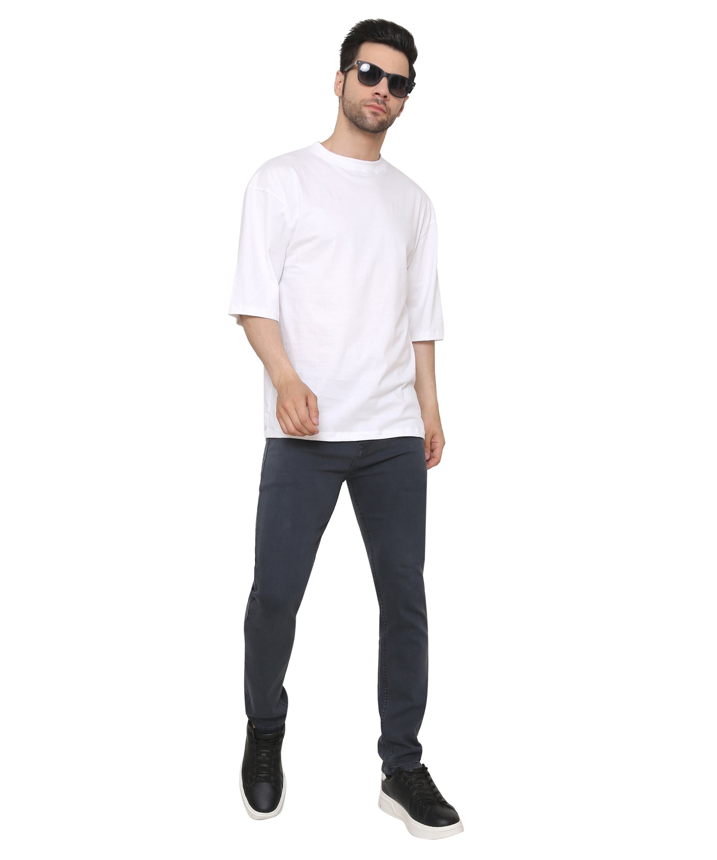 White Oversized Cotton T-shirts Relaxed Fit Tees for Men