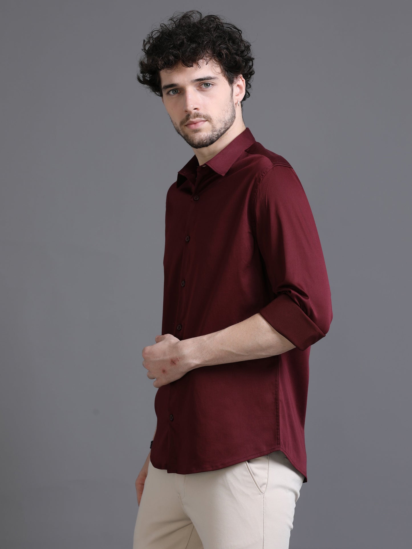 Carouse Burgundy Shirt - Formal Plain Burgundy Shirt for Men