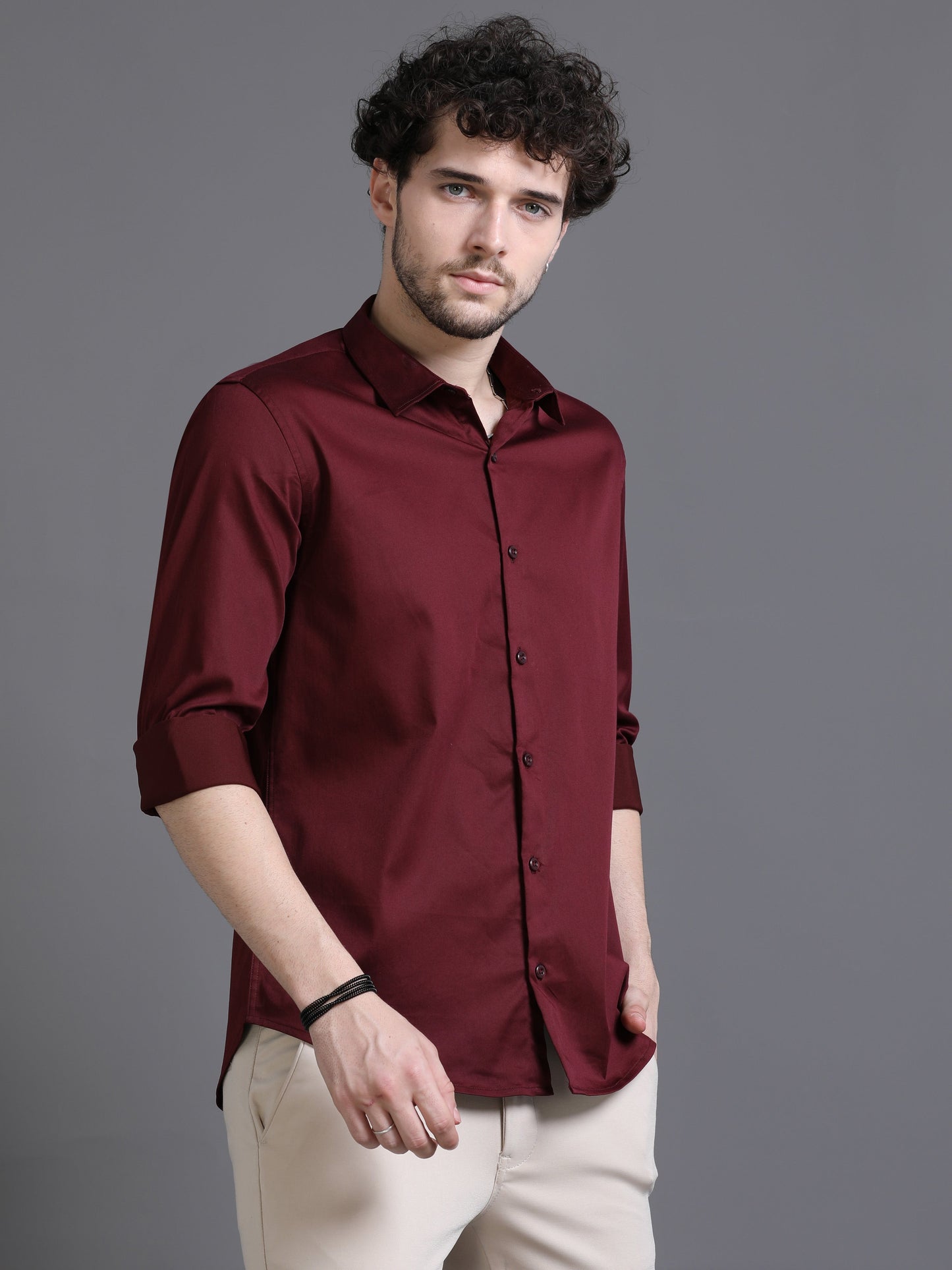 Carouse Burgundy Shirt - Formal Plain Burgundy Shirt for Men