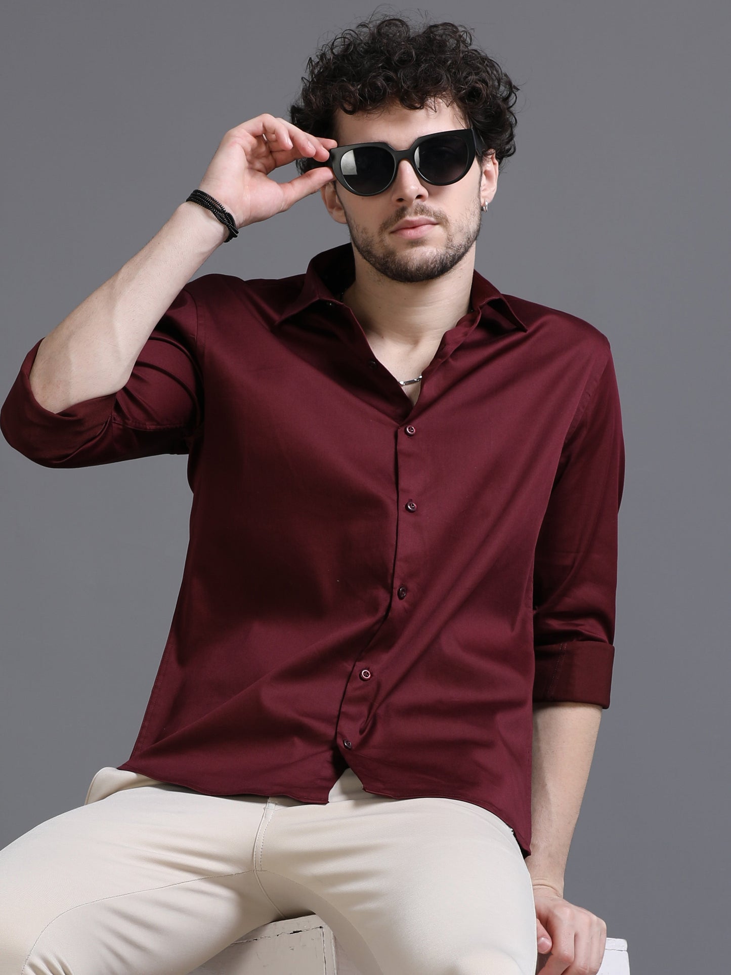 Carouse Burgundy Shirt - Formal Plain Burgundy Shirt for Men