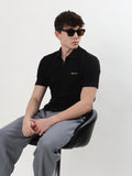 MEN BLACK TEXTURED POLO T-SHIRT