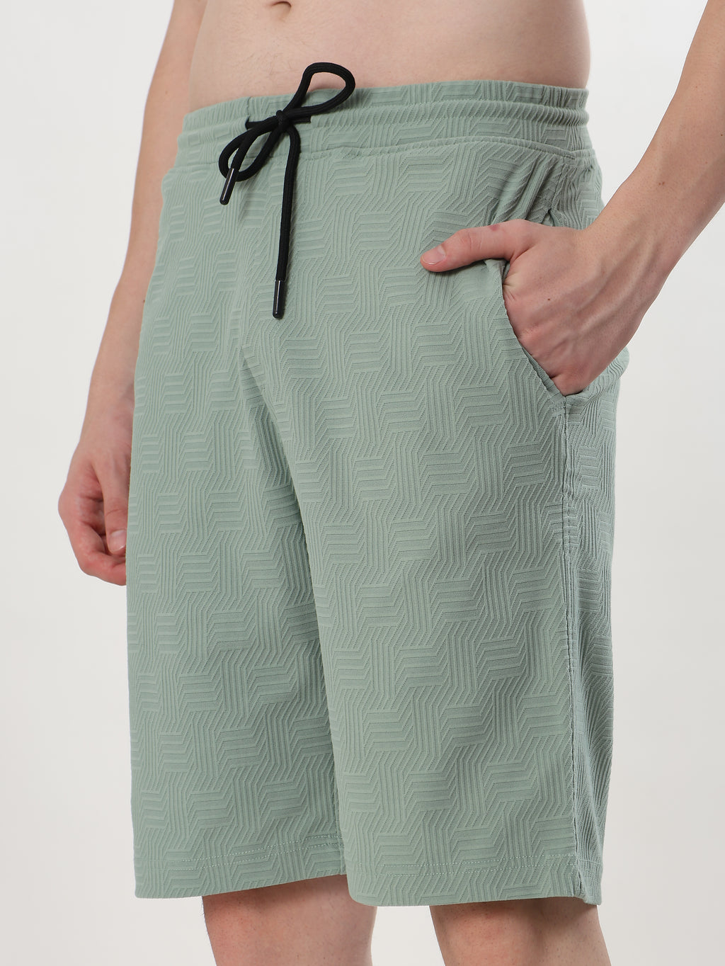 MEN MINT GREEN TEXTURED T-SHIRT AND SHORTS CO-ORD SET