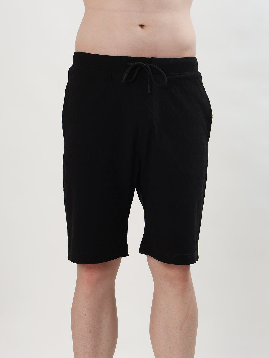 MEN BLACK TEXTURED POLO T-SHIRT AND SHORTS CO-ORD SET