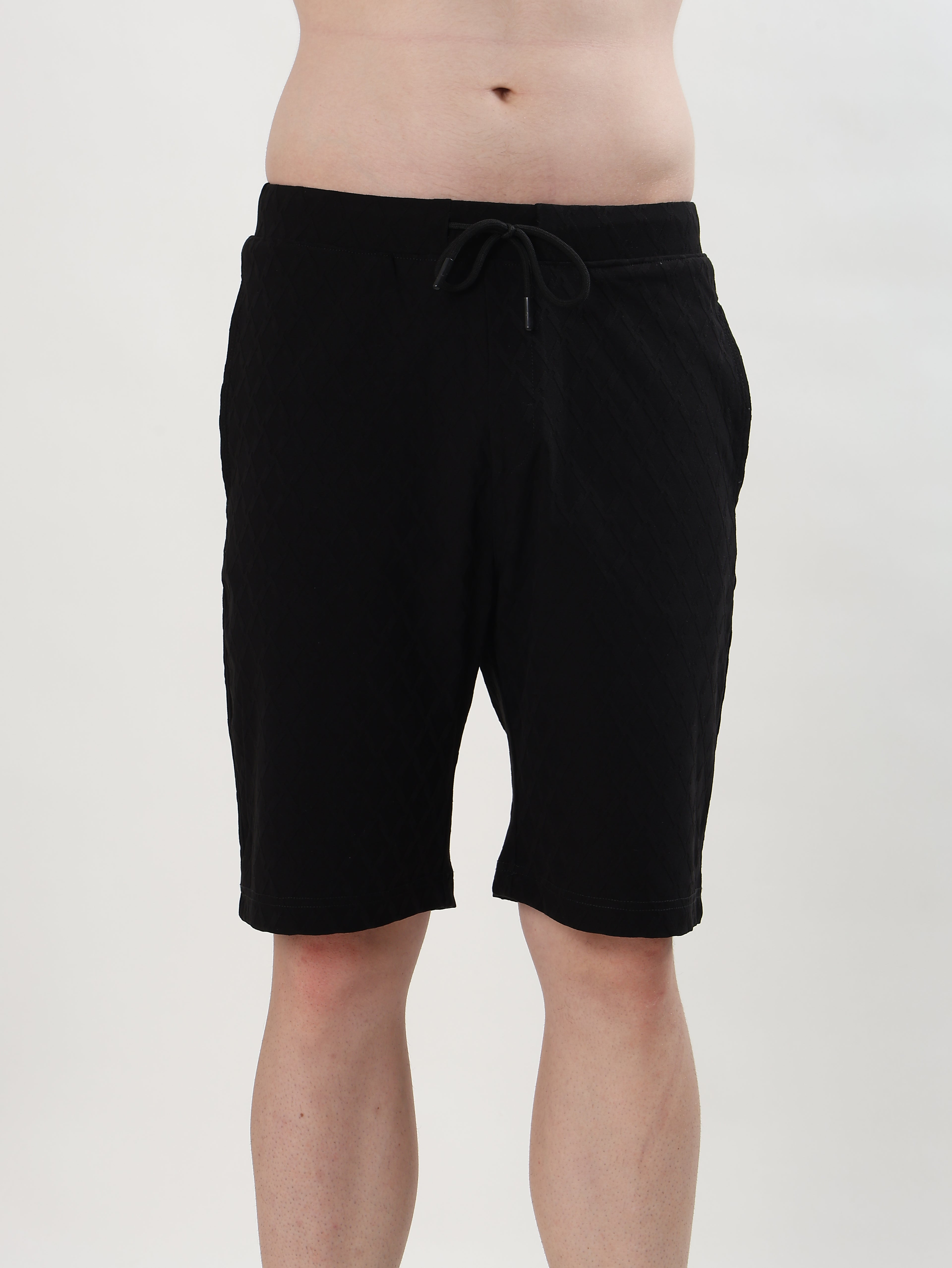 MEN BLACK TEXTURED POLO T-SHIRT AND SHORTS CO-ORD SET