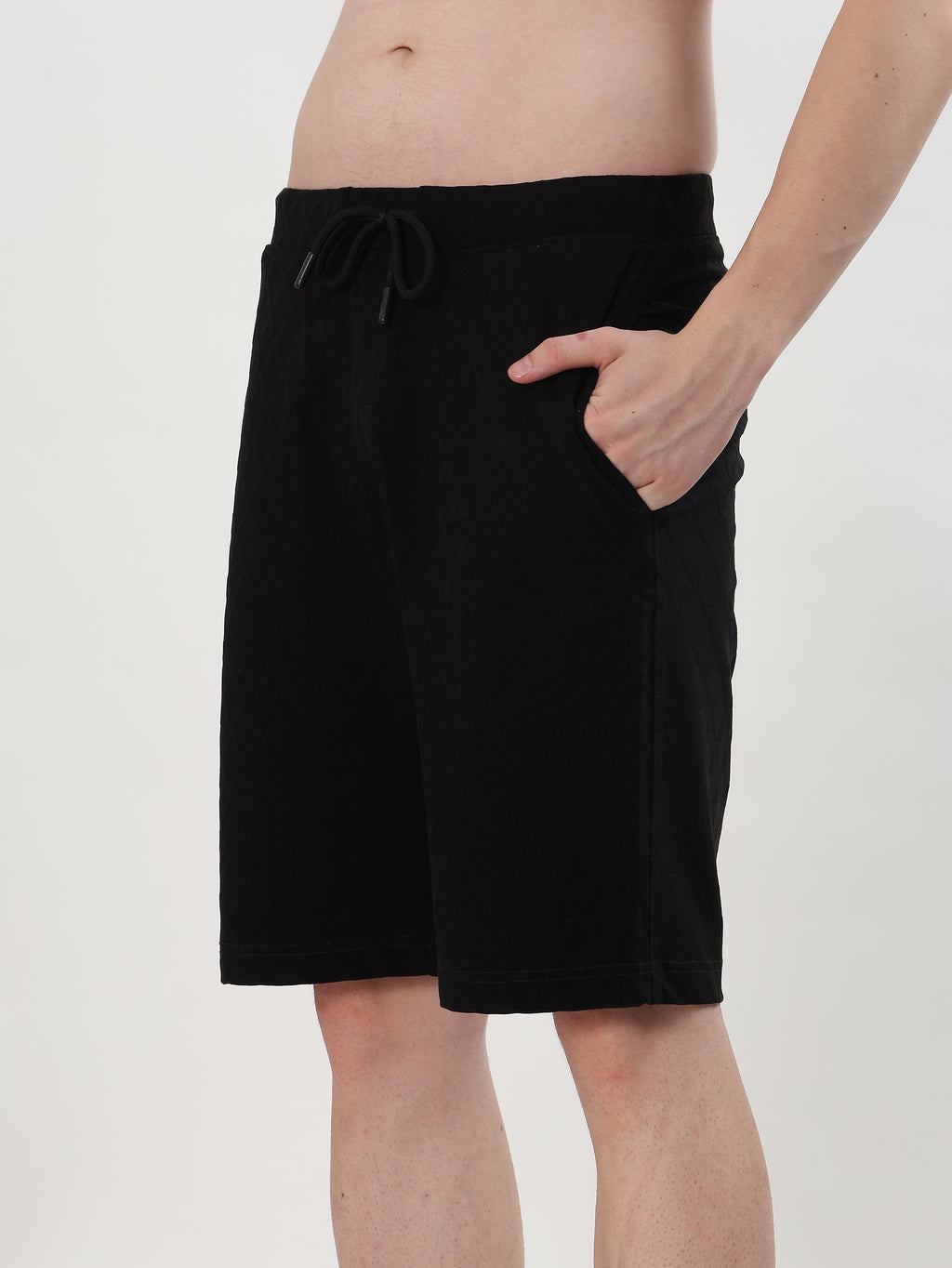 MEN BLACK TEXTURED POLO T-SHIRT AND SHORTS CO-ORD SET