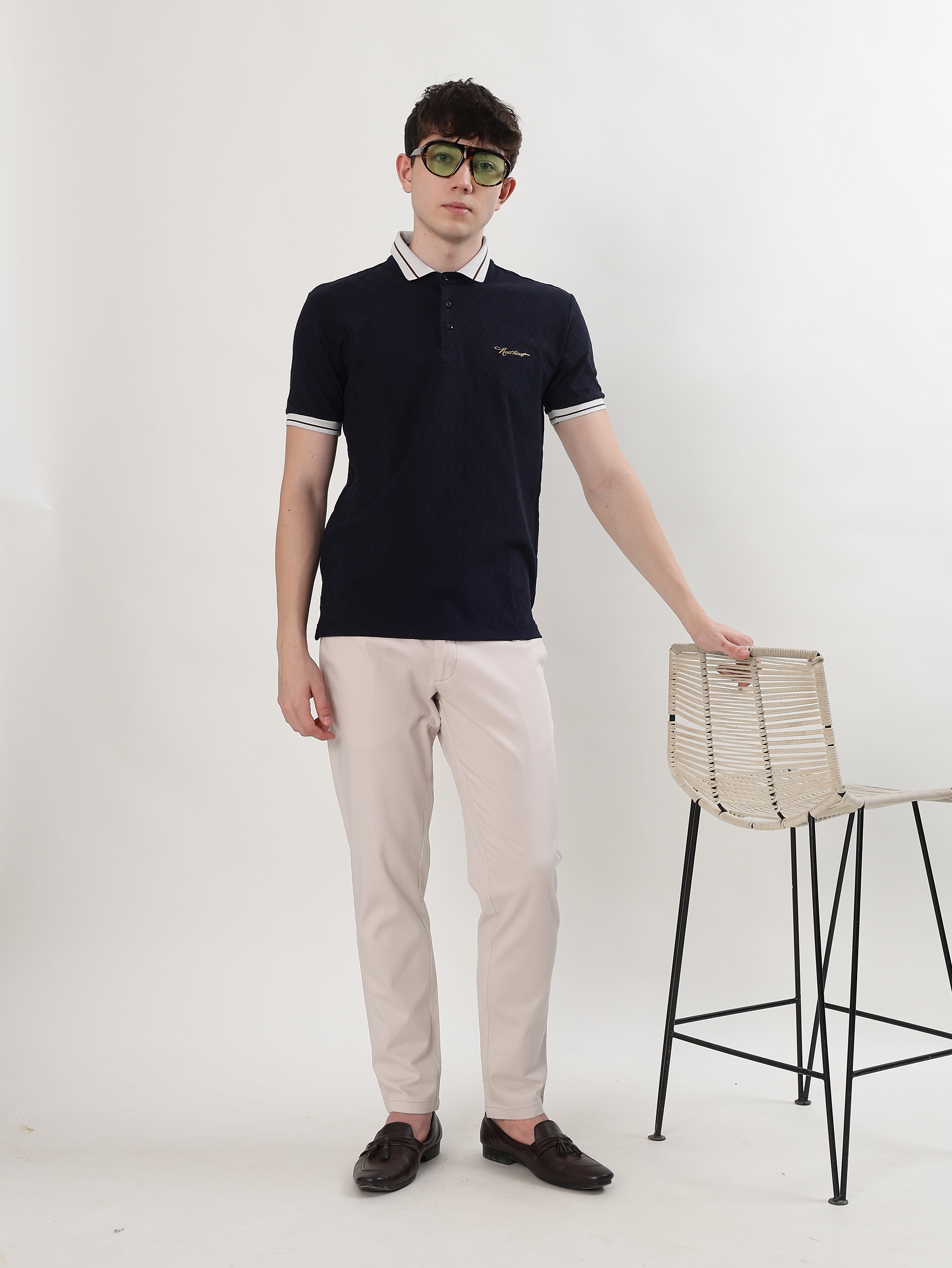 MEN NAVY BLUE REGULAR FIT POLO T-SHIRT