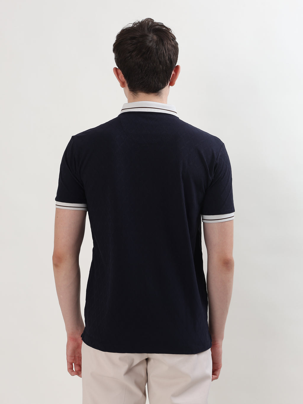MEN NAVY BLUE REGULAR FIT POLO T-SHIRT