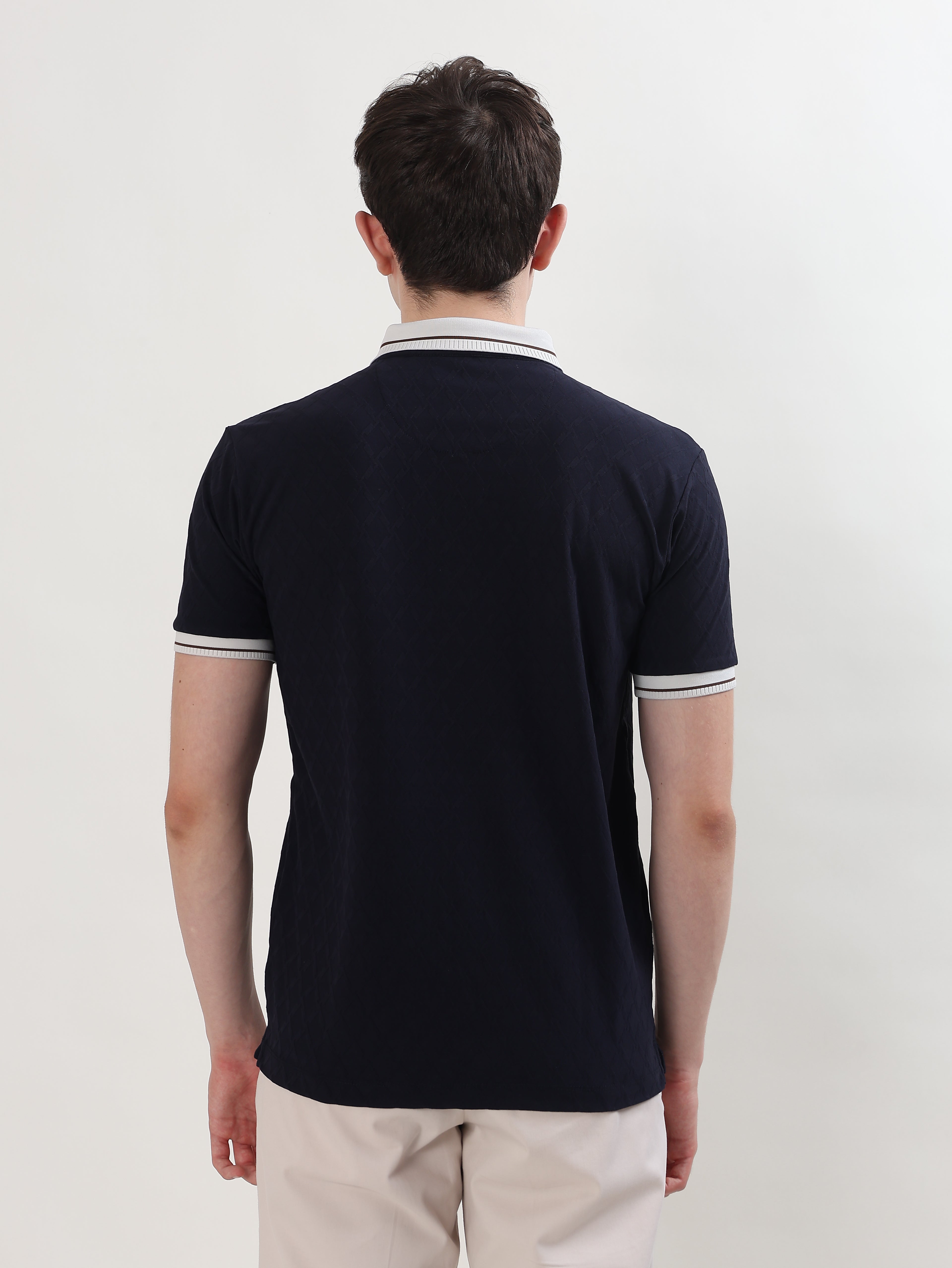 MEN NAVY BLUE REGULAR FIT POLO T-SHIRT