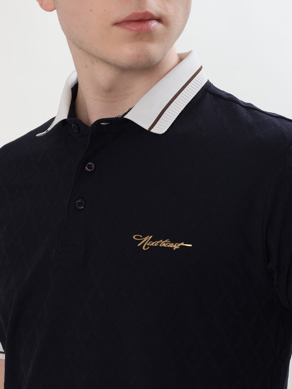 MEN NAVY BLUE REGULAR FIT POLO T-SHIRT
