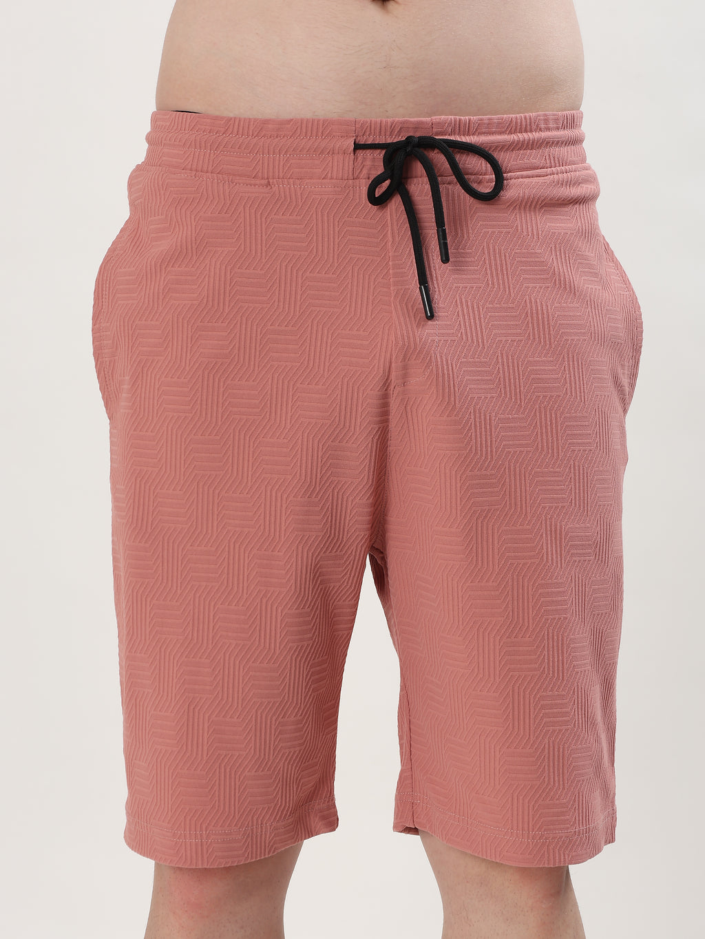 MEN DUSTY ROSE TEXTURED T-SHIRT AND SHORTS CO-ORD SET