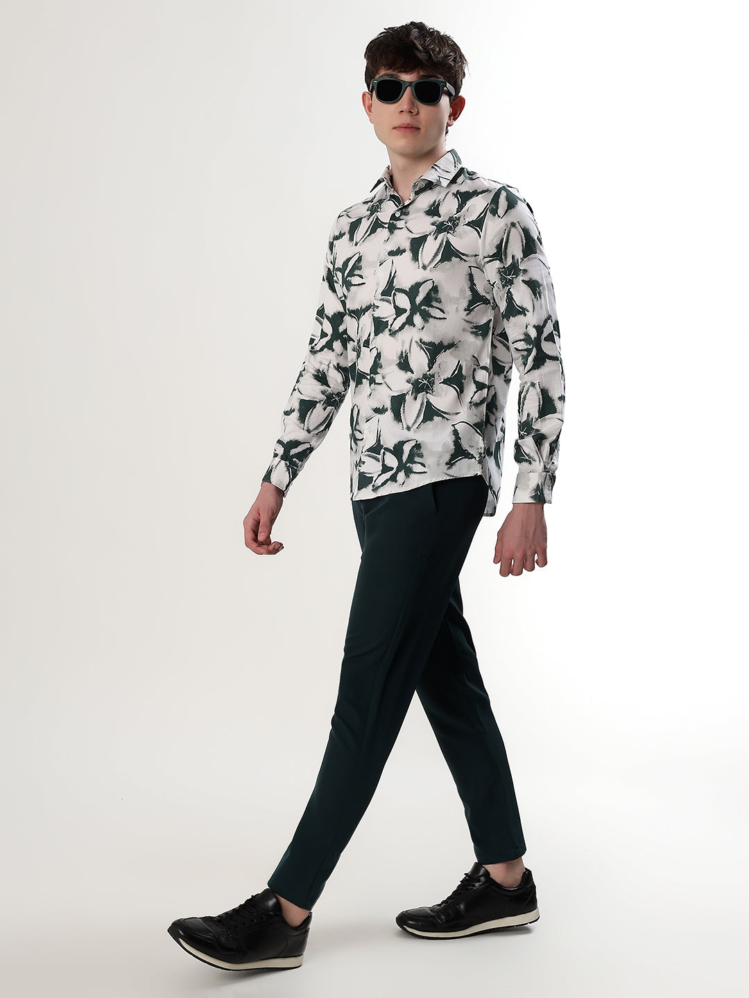 WHITE & FOREST GREEN FLORAL PRINT