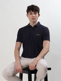 MEN NAVY BLUE REGULAR FIT POLO T-SHIRT