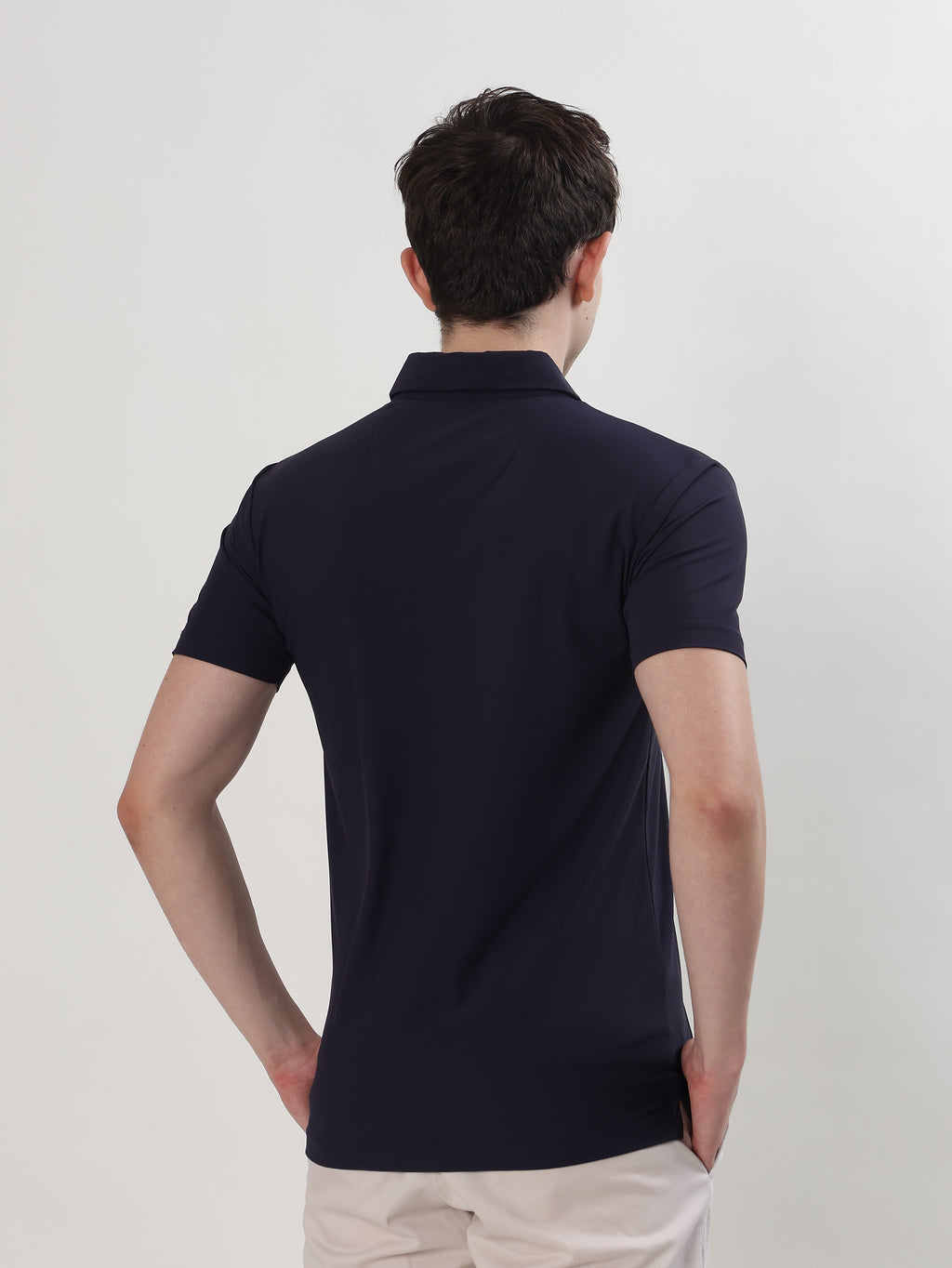 MEN NAVY BLUE REGULAR FIT POLO T-SHIRT