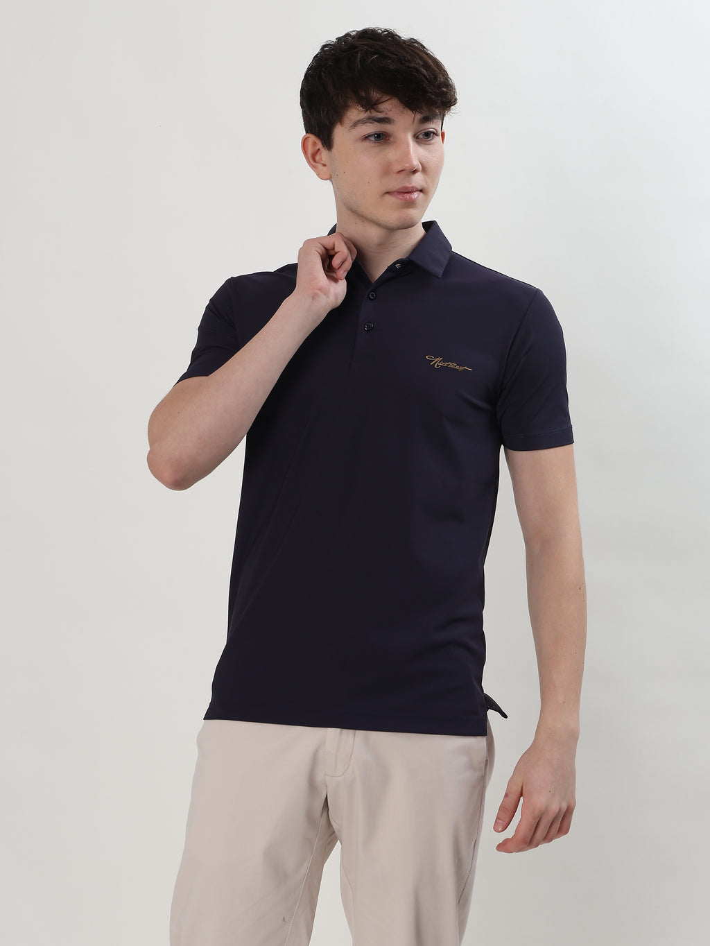 MEN NAVY BLUE REGULAR FIT POLO T-SHIRT