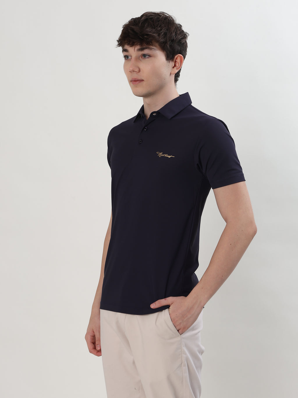 MEN NAVY BLUE REGULAR FIT POLO T-SHIRT