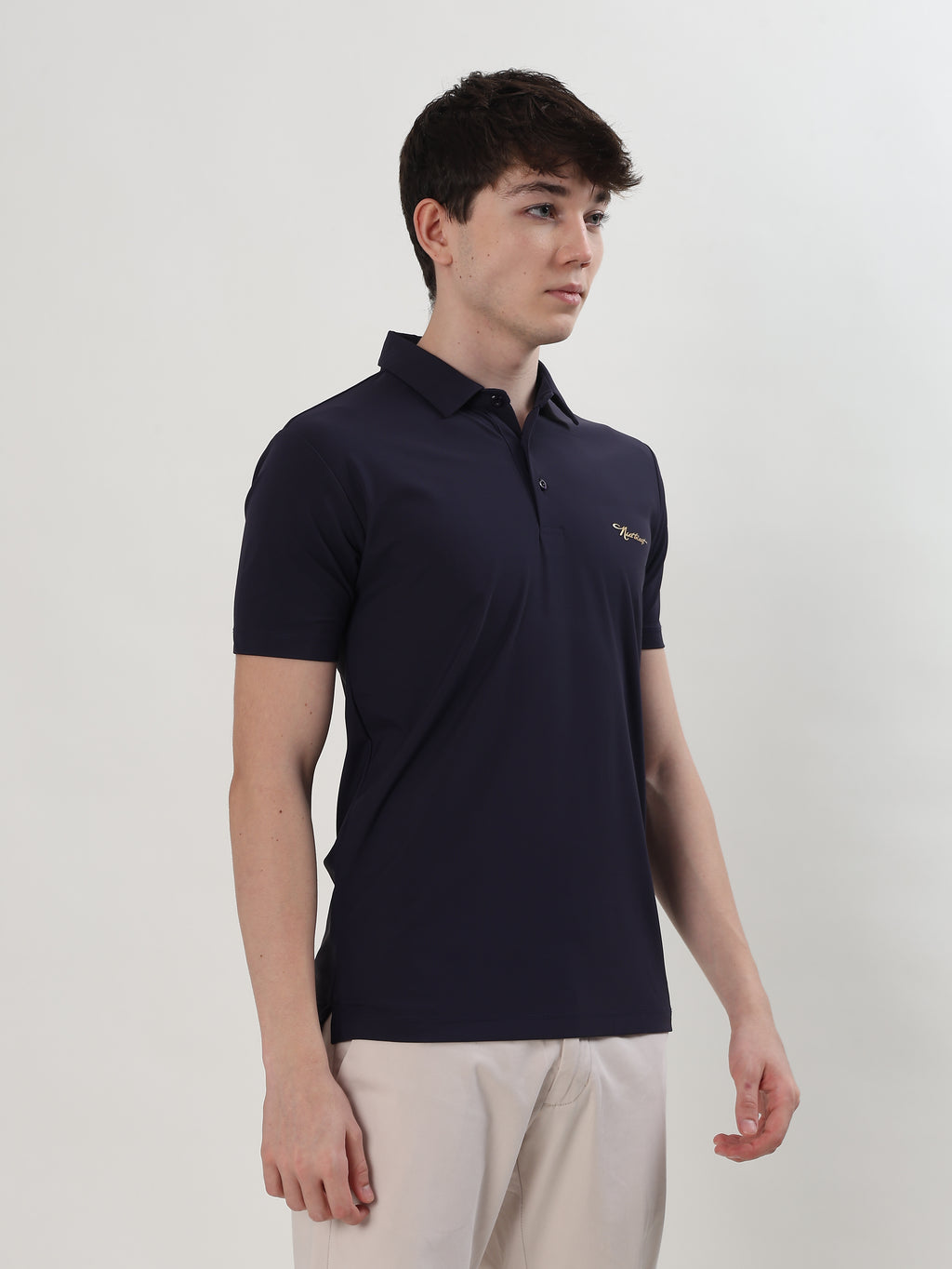 MEN NAVY BLUE REGULAR FIT POLO T-SHIRT