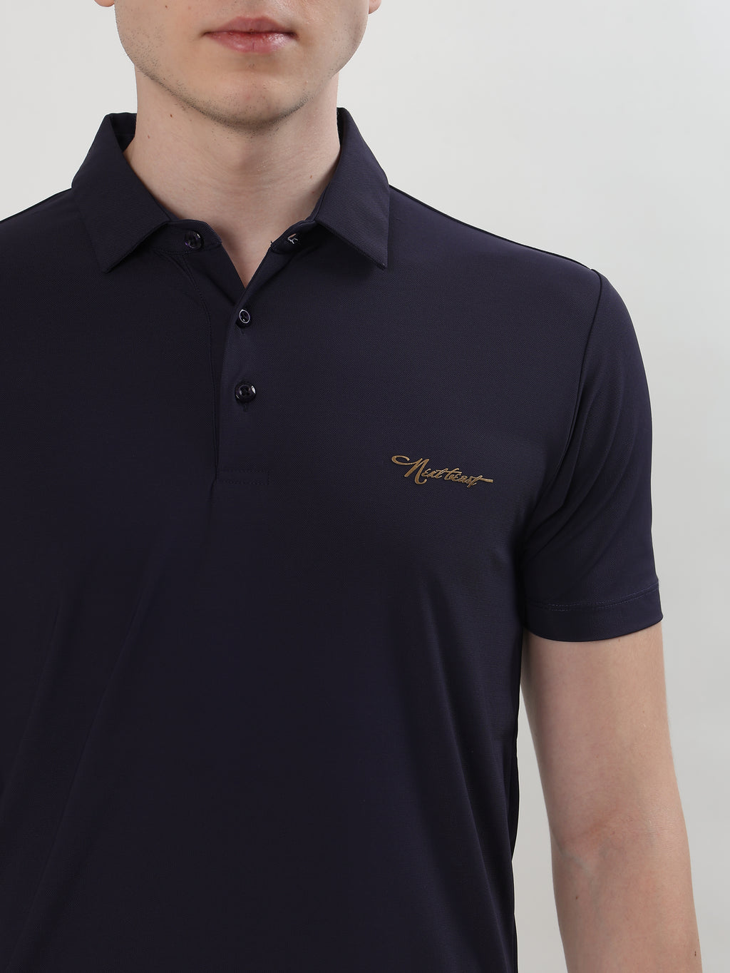 MEN NAVY BLUE REGULAR FIT POLO T-SHIRT