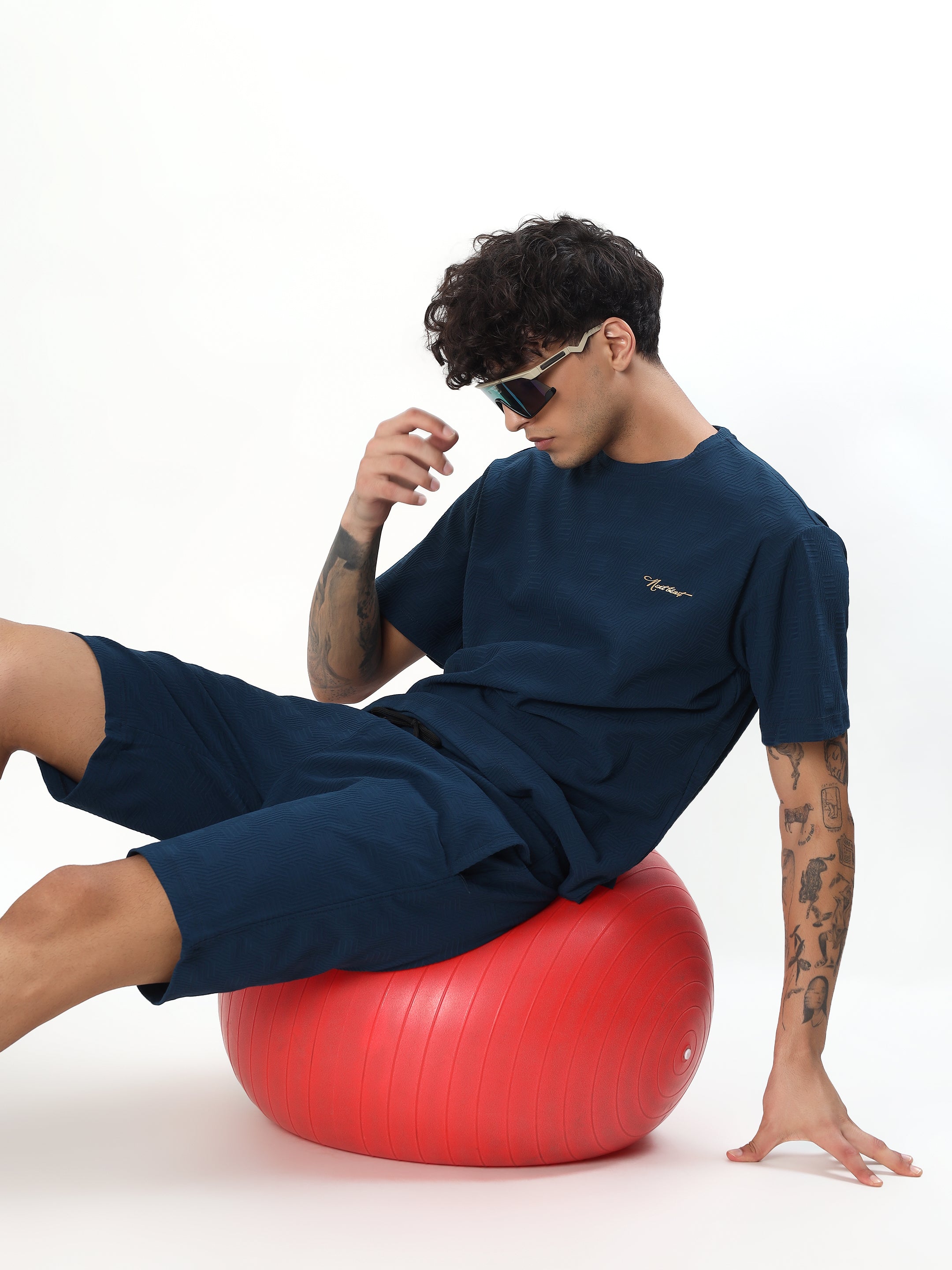 NAVY BLUE JACQUARD TEXTURED CO-ORD SET