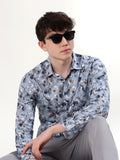BLUE ABSTRACT FLORAL CASUAL SHIRT