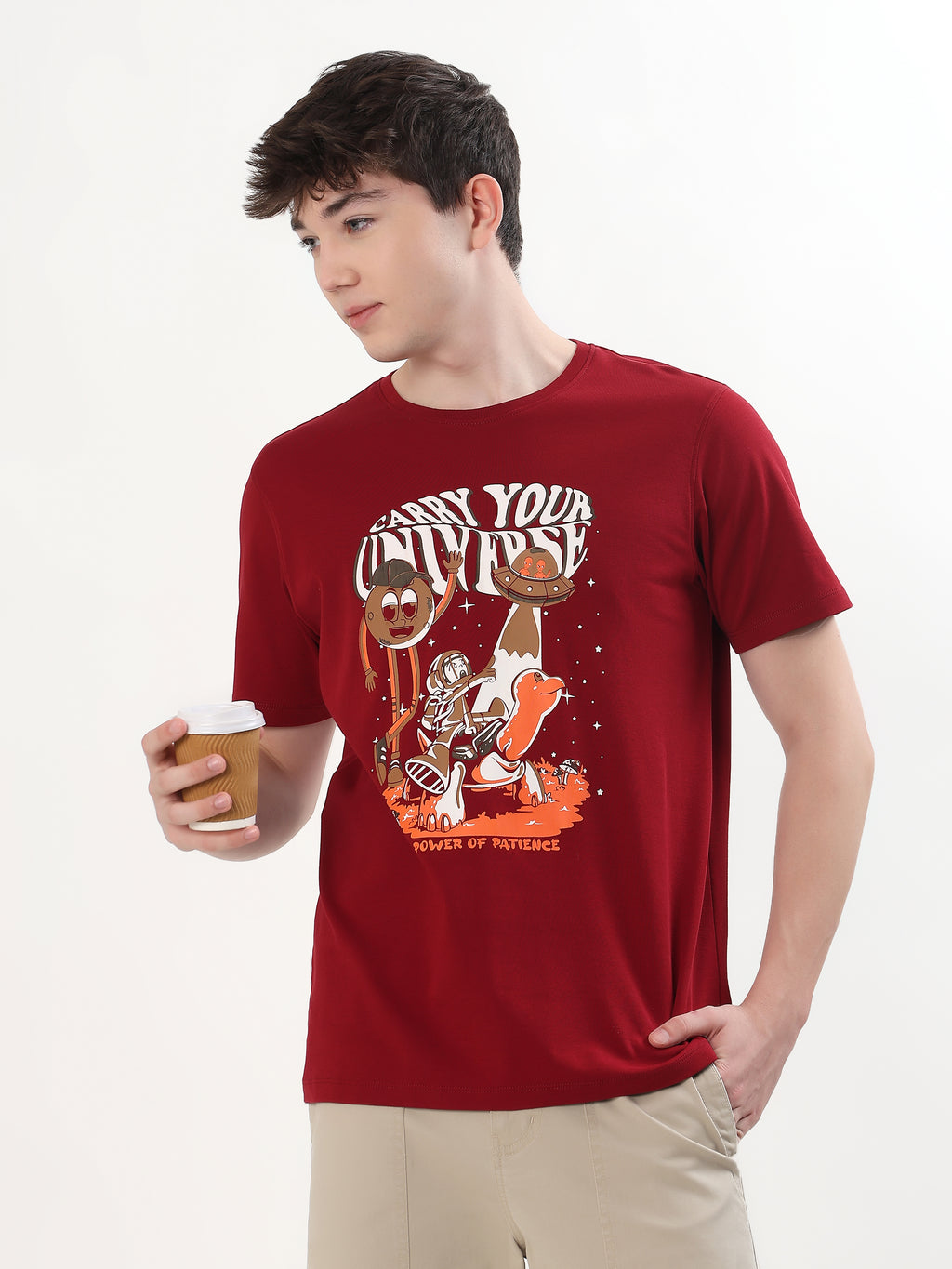 MAROON CARRY YOUR UNIVERSE GRAPHIC T-SHIRT