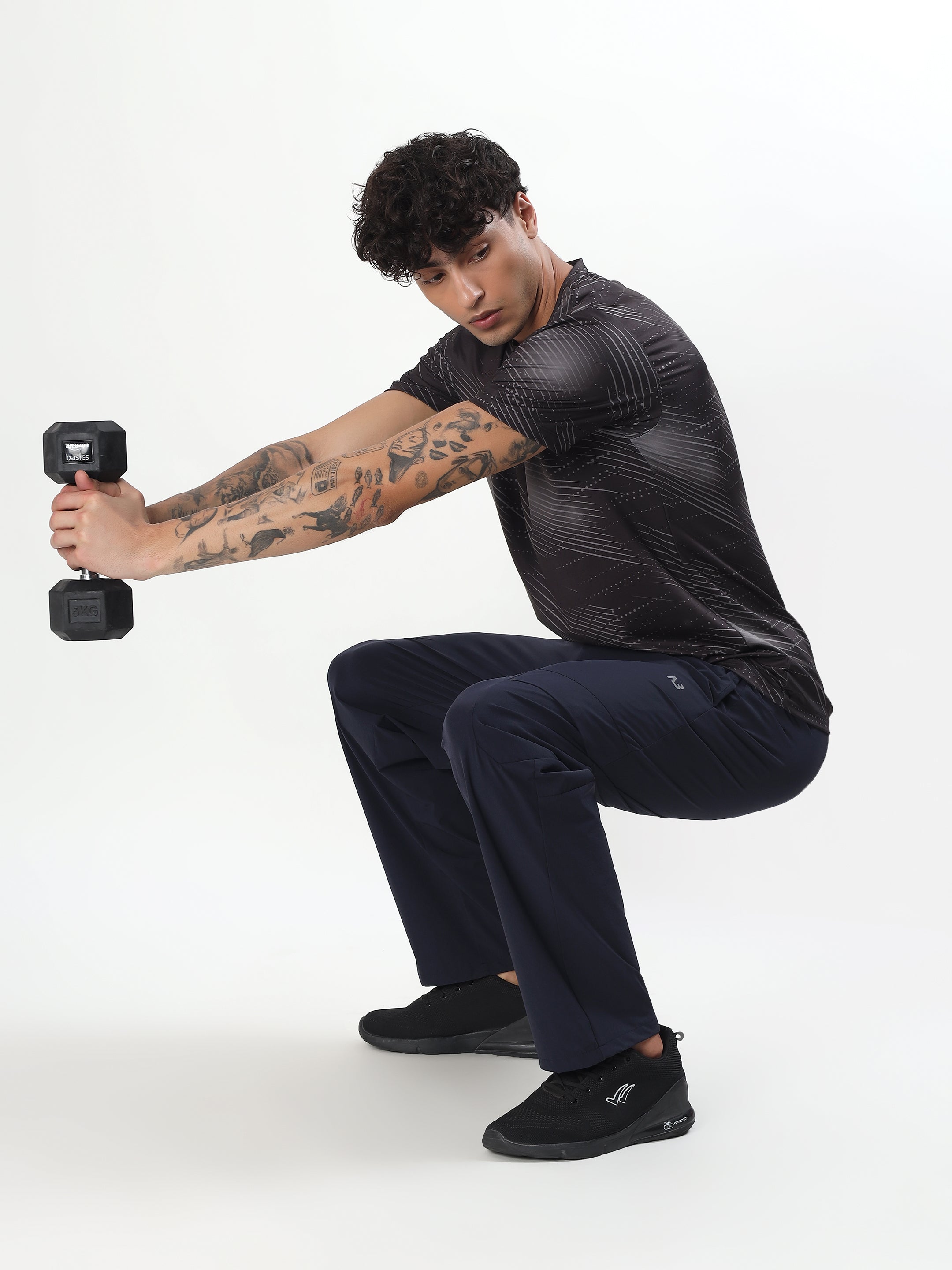 BLACK ABSTRACT PRINT ACTIVEWEAR T-SHIRT