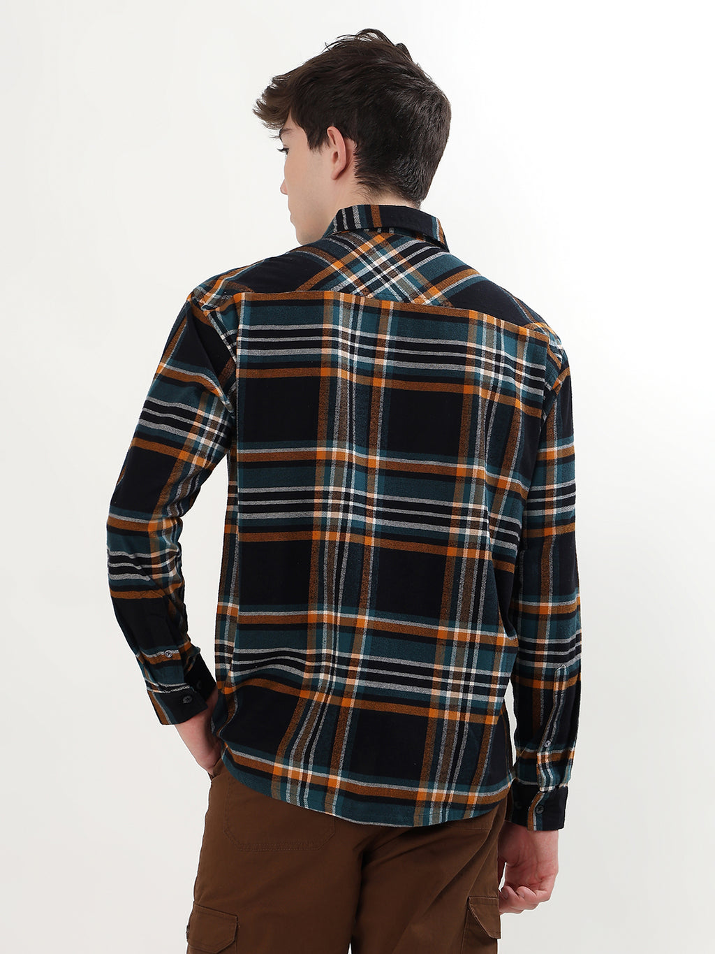 BLACK, TEAL & RUST PLAID CHECK