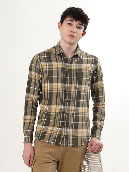 OLIVE & BEIGE PLAID CHECK FULL SLEEVE SHIRT
