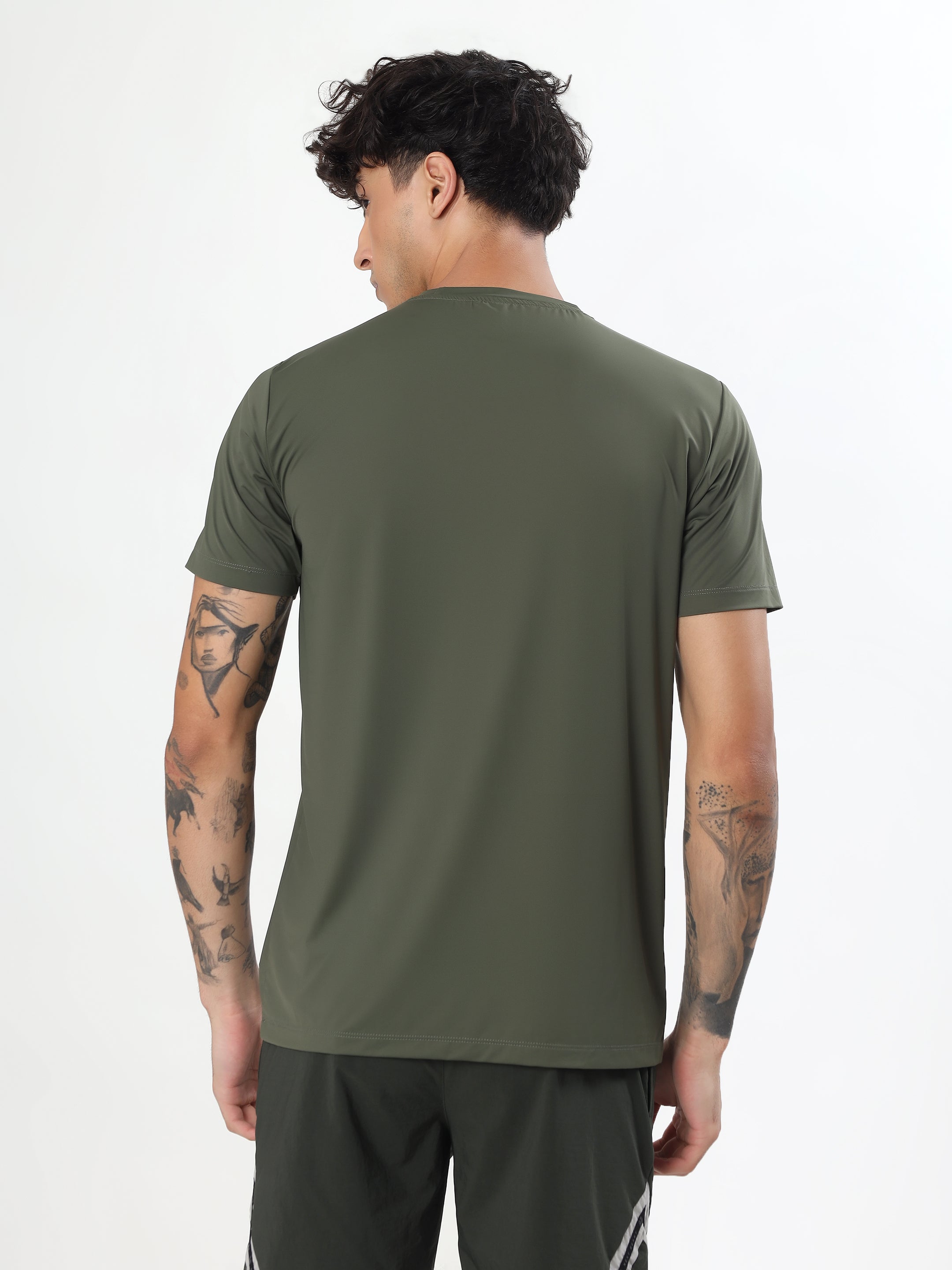 OLIVE GREEN PERFORMANCE NYLON SPANDEX T-SHIRT