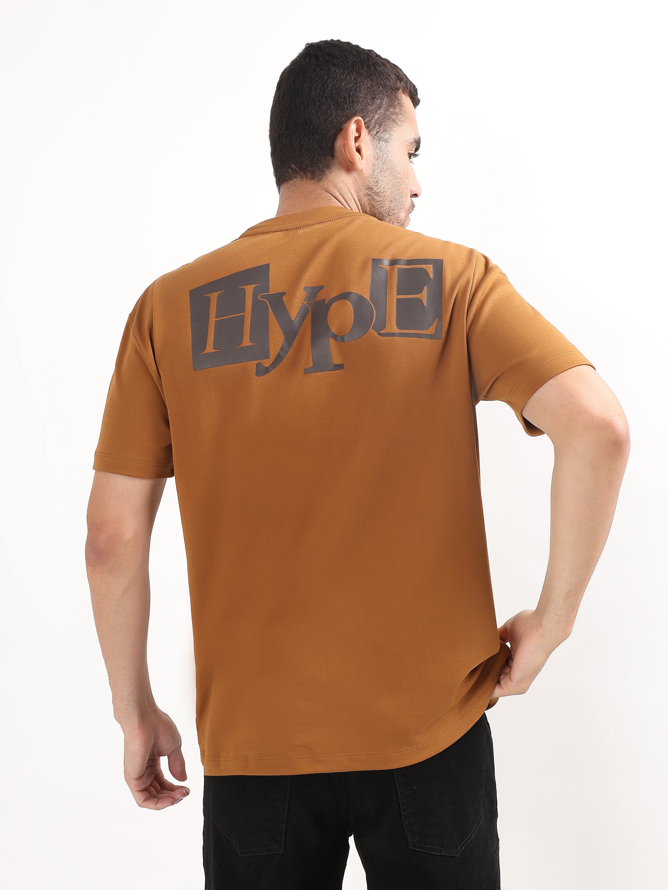 MUSTARD BROWN OVERSIZED PRINTED T-SHIRT