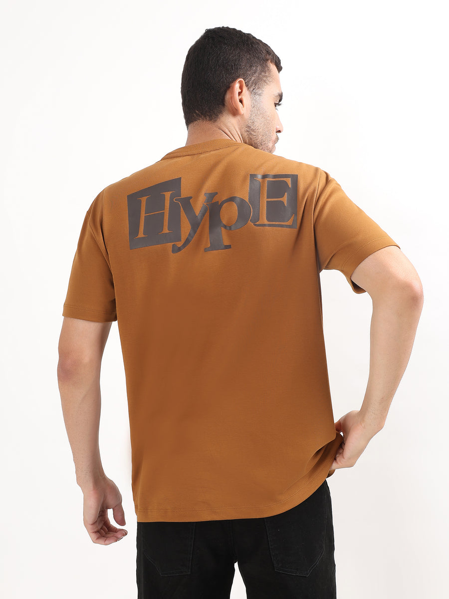 MUSTARD BROWN OVERSIZED PRINTED T-SHIRT
