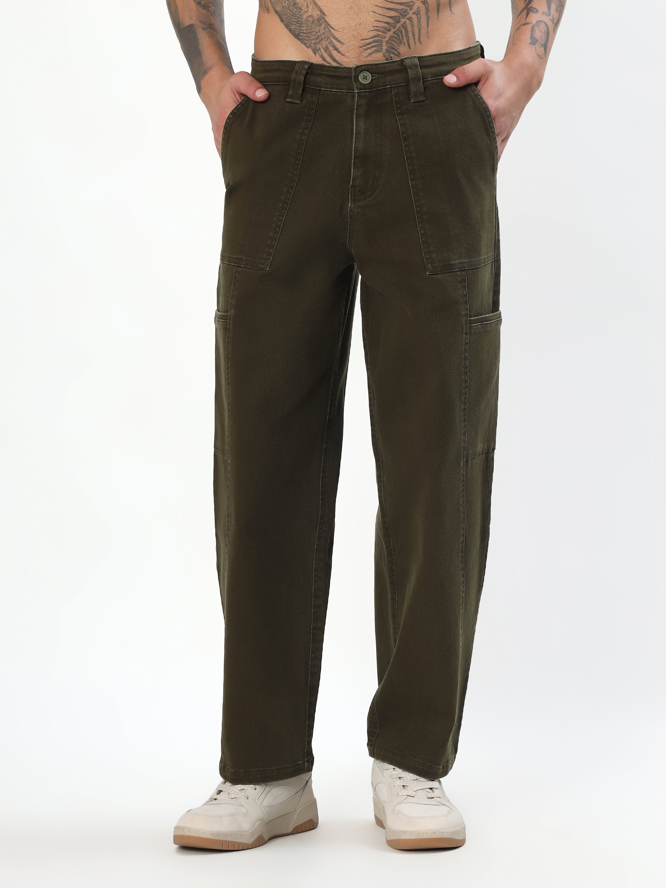 MEN'S OLIVE GREEN LOOSE BAGGY FIT