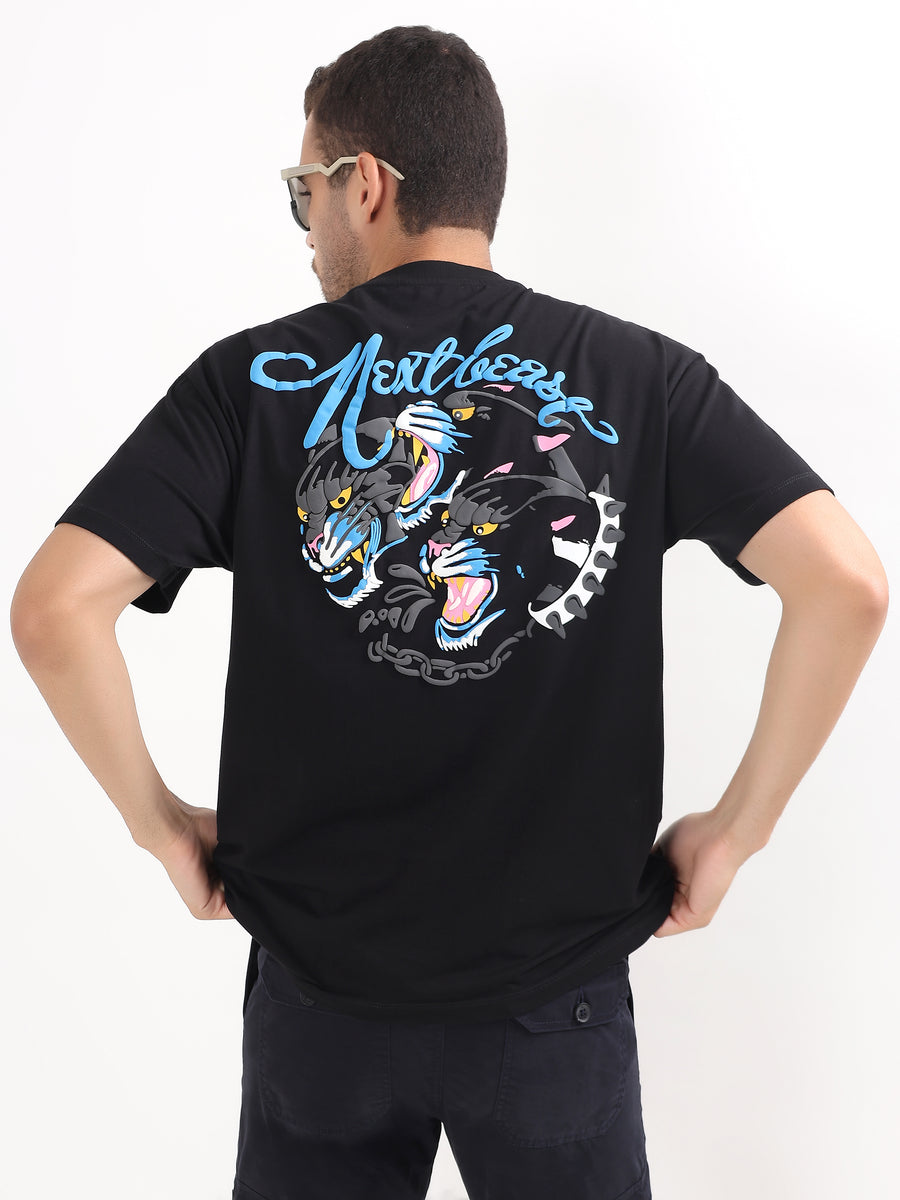 BLACK PRINTED OVERSIZED T-SHIRT