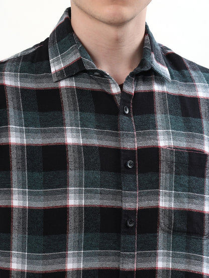 FOREST GREEN & BLACK CHECKED FULL SLEEVE SHIRT
