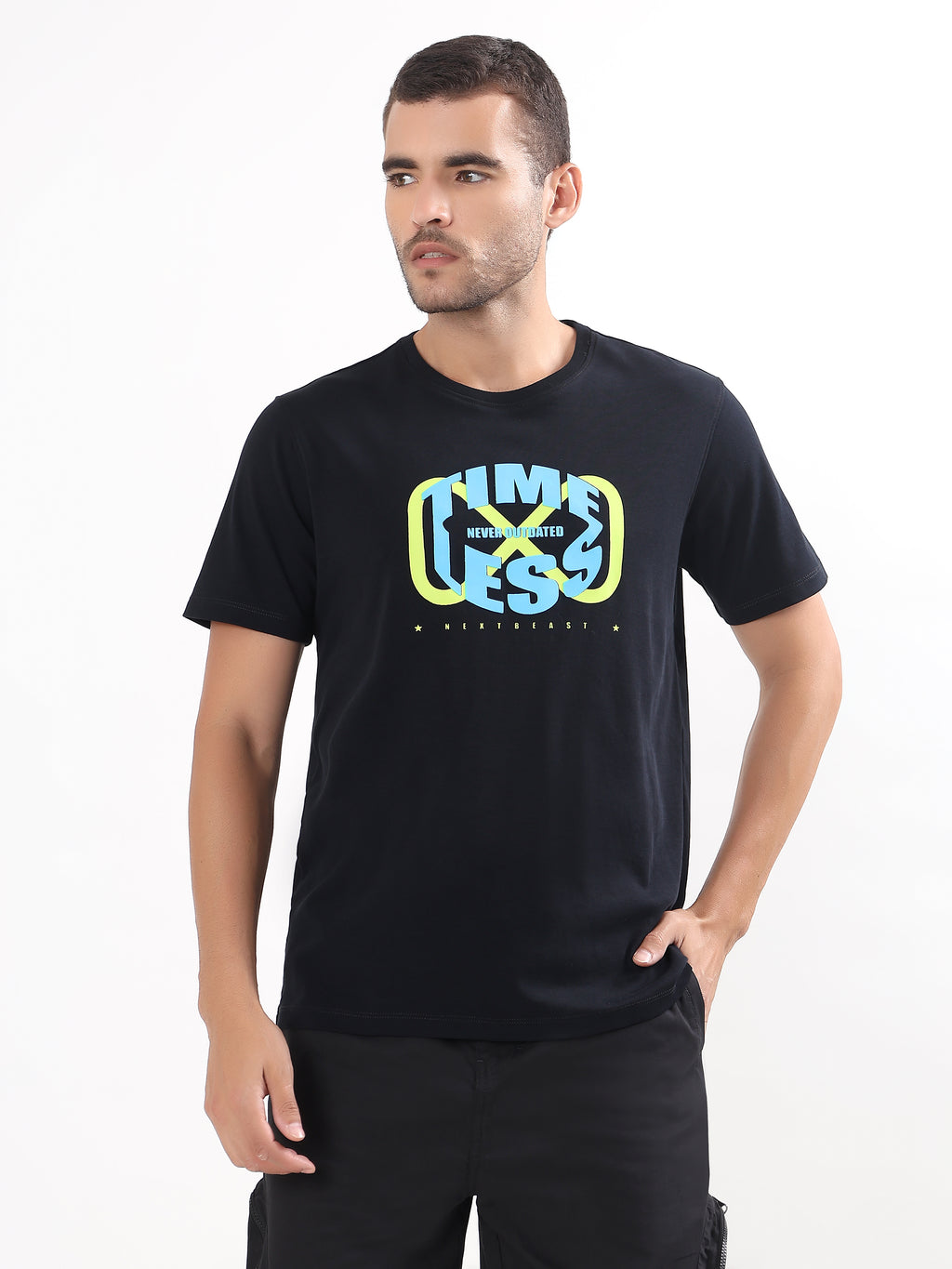 MEN BLACK TIMELESS GRAPHIC REGULAR T-SHIRT