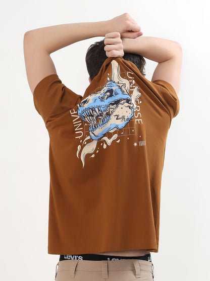"UNIVERSE DINOSAUR SKULL" GRAPHIC PRINTED OVERSIZED T-SHIRT