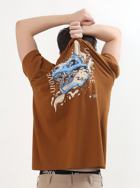 "UNIVERSE DINOSAUR SKULL" GRAPHIC PRINTED OVERSIZED T-SHIRT