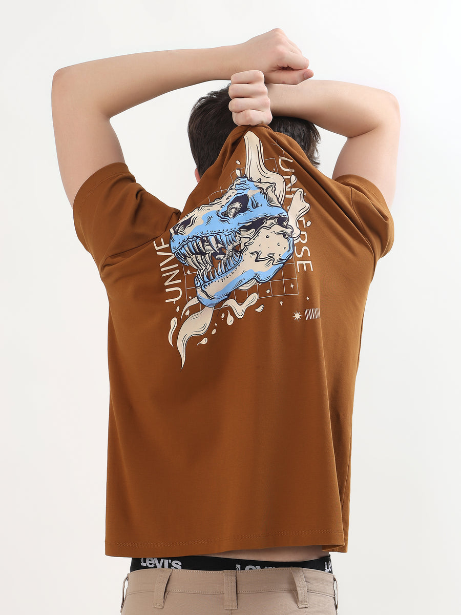 "UNIVERSE DINOSAUR SKULL" GRAPHIC PRINTED OVERSIZED T-SHIRT