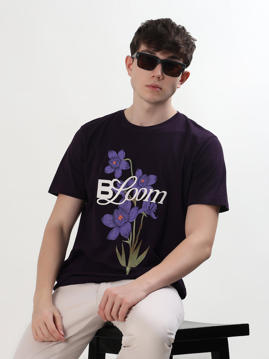DEEP PURPLE BLOOM FLORAL GRAPHIC T-SHIRT
