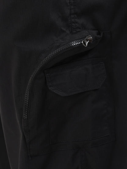 BLACK UTILITY CARGO TROUSERS (MULTIPLE FUNCTIONAL POCKETS)
