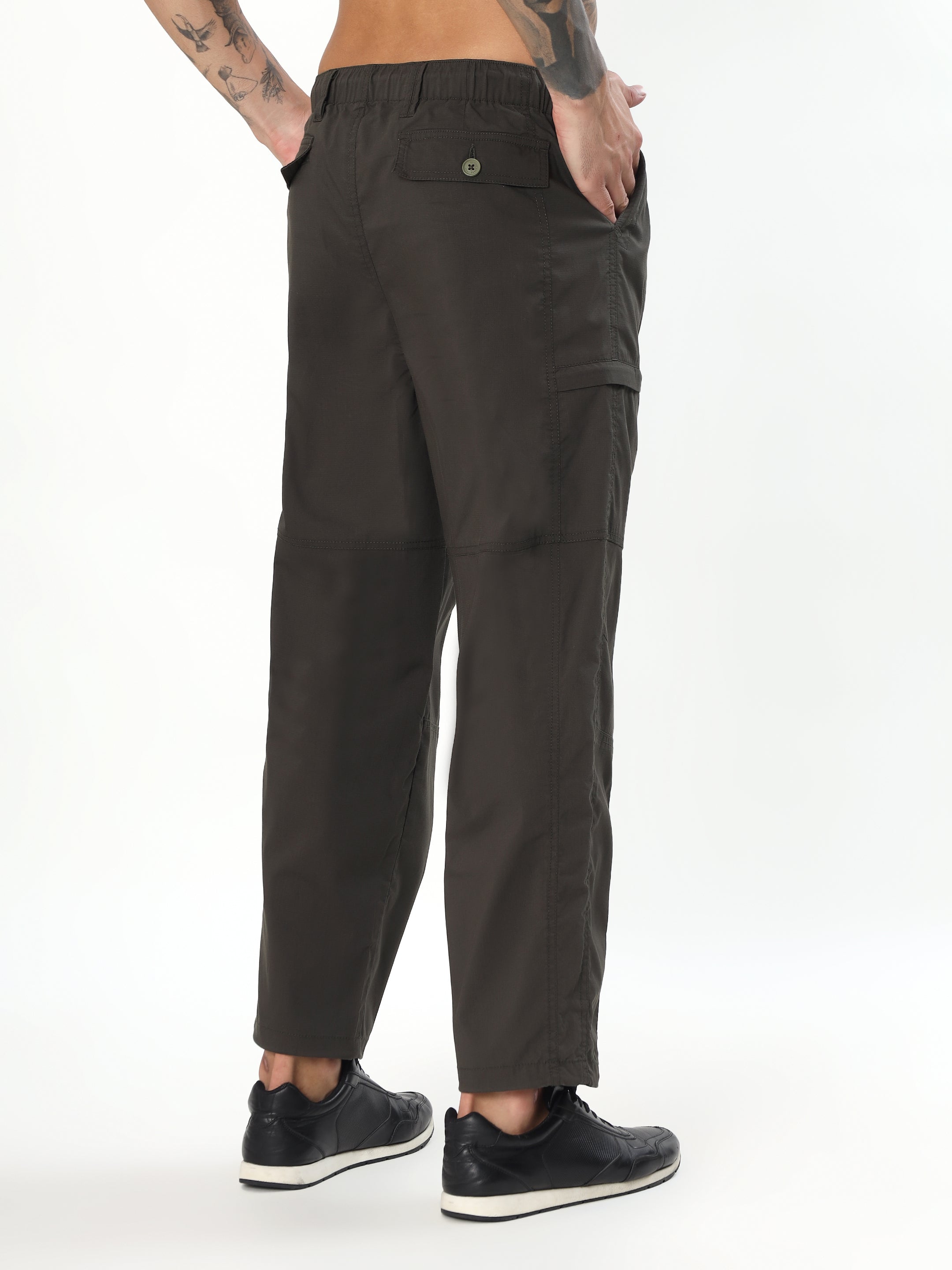 MEN COFFEE BROWN DRAWSTRING CARGO PANTS