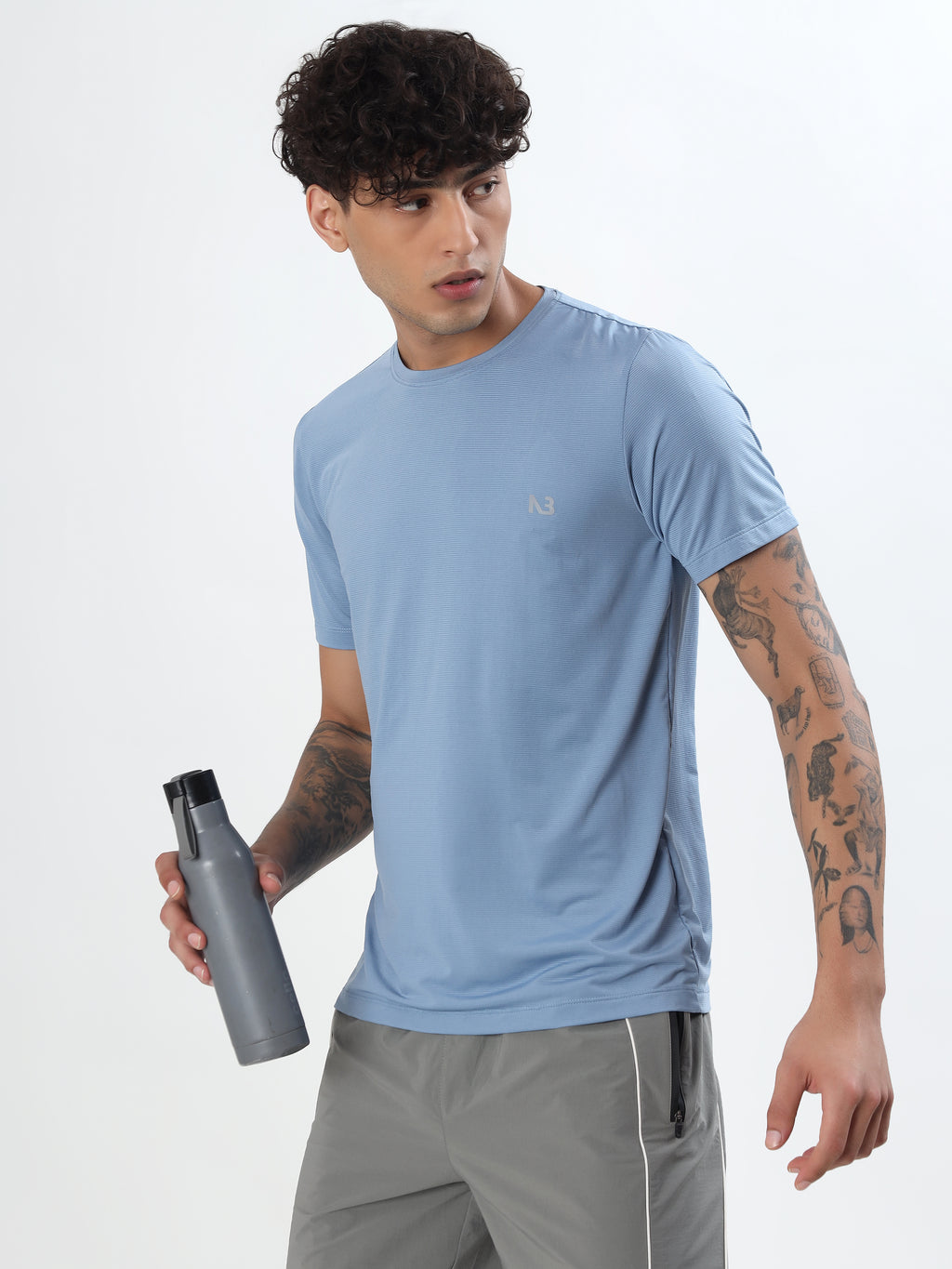 SKY BLUE SOLID ACTIVEWEAR T-SHIRT