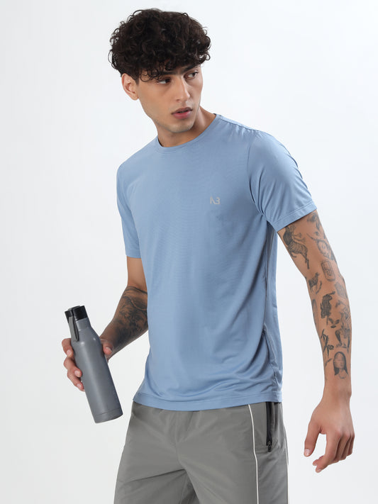 SKY BLUE SOLID ACTIVEWEAR T-SHIRT