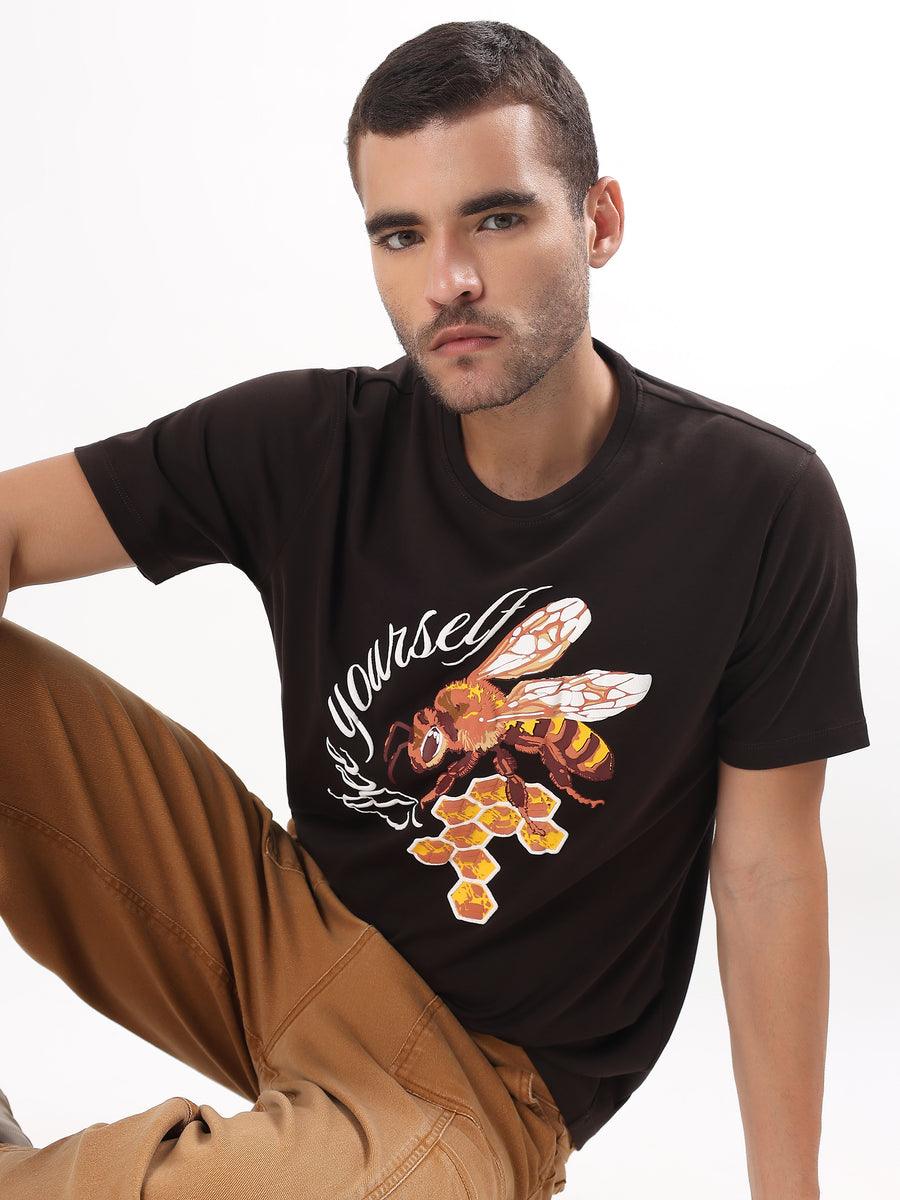 DARK BROWN BEE YOURSELF GRAPHIC T-SHIRT