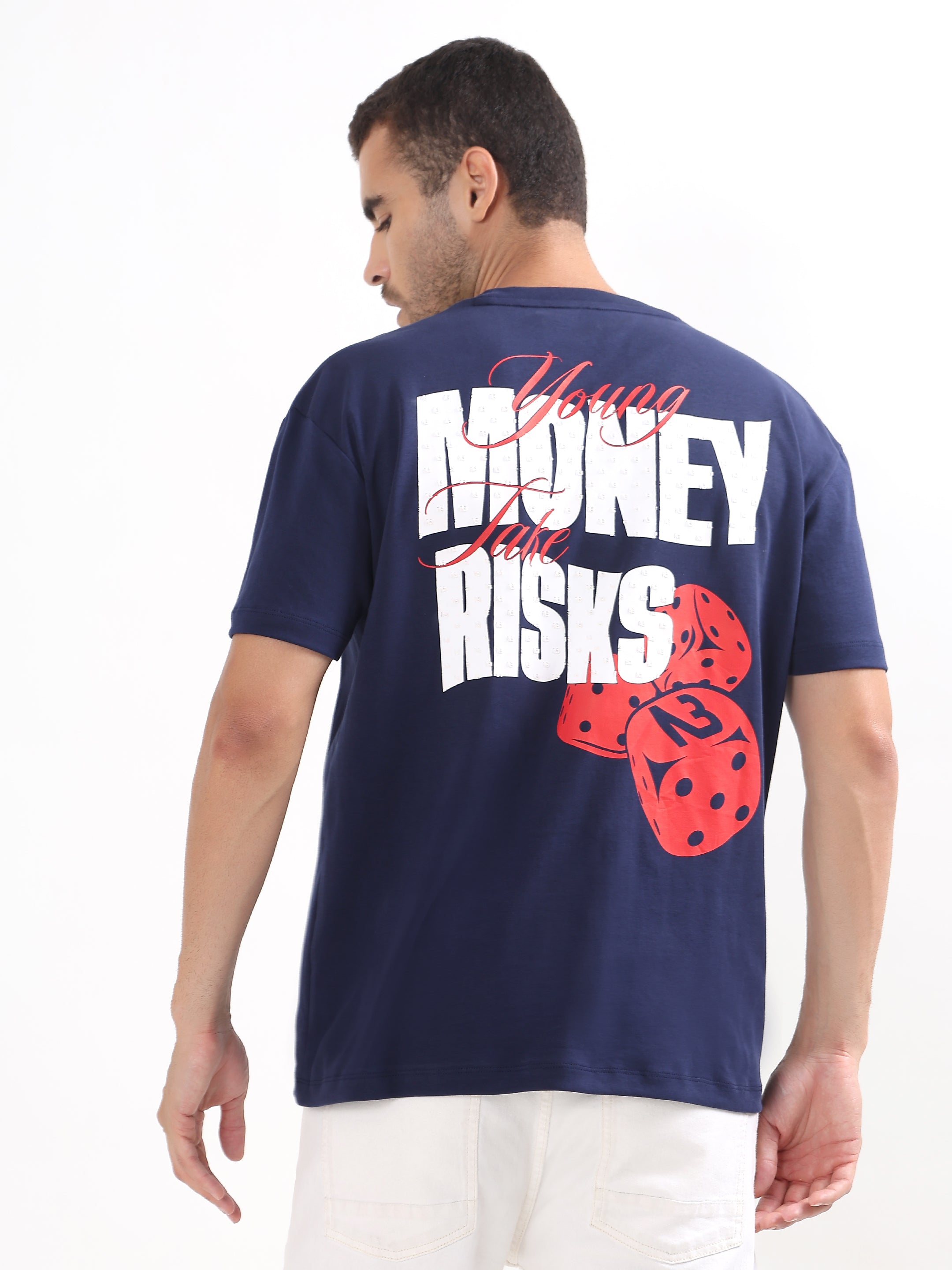 NAVY BLUE GRAPHIC OVERSIZED T-SHIRT
